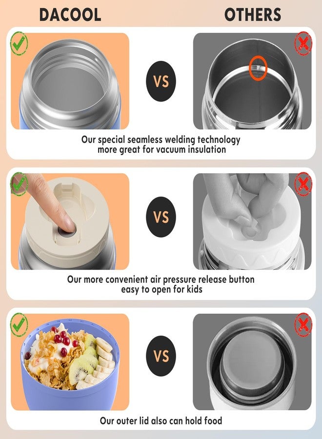 DaCool Insulated Lunch Container Insulated Food Jar 16 oz Stainless Steel Vacuum Bento Hot Lunch Box for Kids with Spoon Leak Proof Hot Cold Food for School Office Picnic Travel Outdoors - Black - Image 5